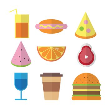 Flat fast food colorful illustrations in bright colors