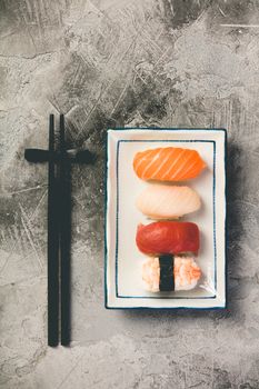 Sushi set on grey background