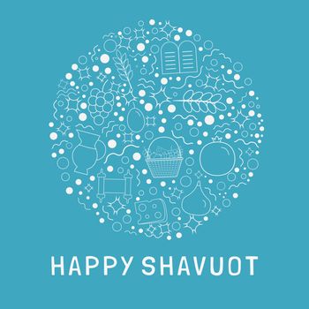 Shavuot holiday flat design white thin line icons set in round s