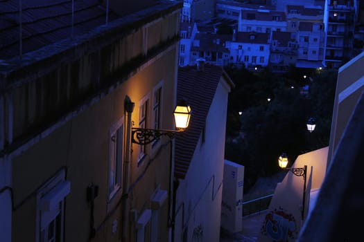 Lisbon alleys in nocturnal cold colors