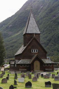 The 13th century old Roldal Stave Church (Roldal stavkyrke)