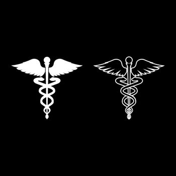 Caduceus health symbol Asclepius's Wand icon set white color ill