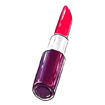 Classical red lipstick. Posh vinous pomade in purple case isolated on white background. Always trendy color, cosmetics for every day and celebrations.