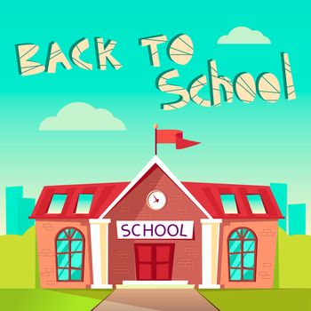Back to School concept. Building schoolhouse flat illustration. Education poster. Elementary, high
