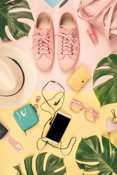 Flat lay with trendy accessories