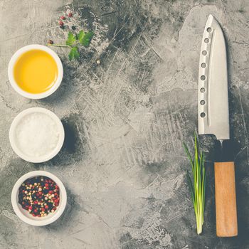 Kitchen knife and spices 