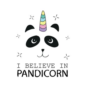 Pandicorn with rainbow mane on white - Cute panda