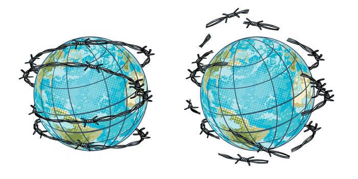 set planet earth in barbed wire and without