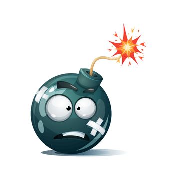 Cartoon bomb, fuse, wick, spark, tooth icon Ill smiley Vector eps 10