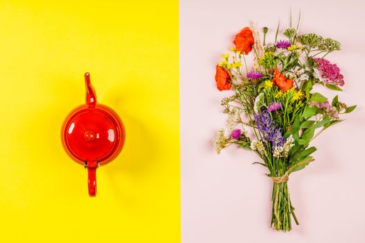 Wild flower bouquet and teapot