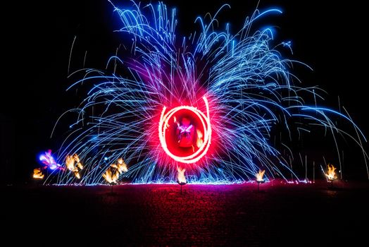 fiery pieces of a fire show