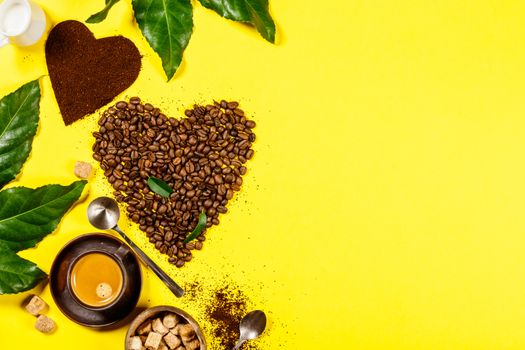 Coffee composition on yellow background