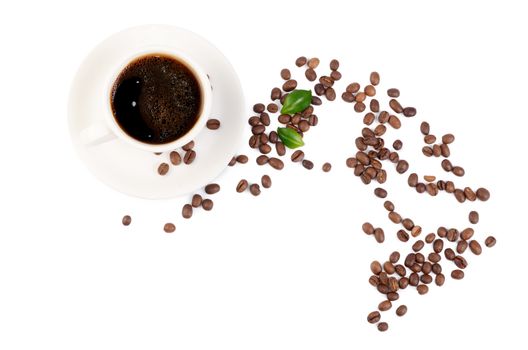 The coffee beans in a cup close-up