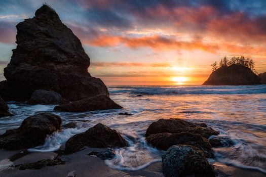Sunset at a Rocky Pacific Northwest Beach