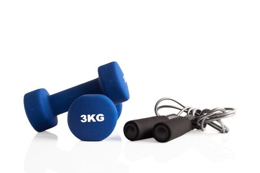 Pair of dumbbells and a skipping rope