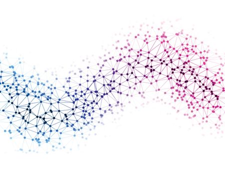 The dots are connected by lines in the form of a wave. Abstract vector illustration on the topic of large data, chemistry, social networks. White background