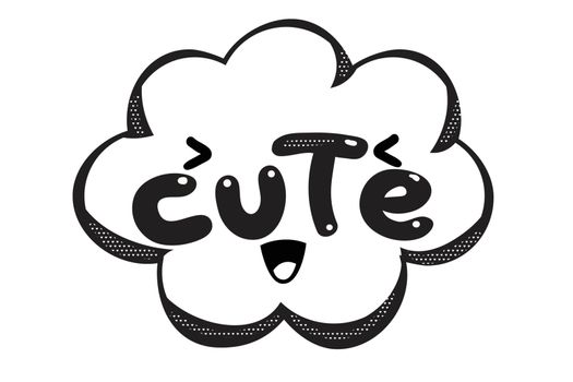 Monochrome vector Cute speech bubble. Black and white emotional icon isolated. Comic and cartoon style
