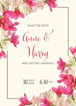 Beautiful floral wedding invitation in watercolor style, vector 