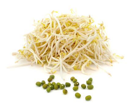 Bean Sprouts and mung beans on White Background