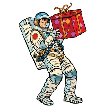 Cosmonaut with gift box