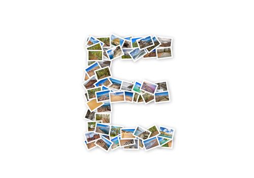 Letter E uppercase font shape alphabet collage made of my best l