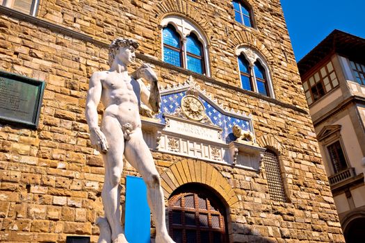 Piazza della Signoria statue of David by Michelangelo and Palazz