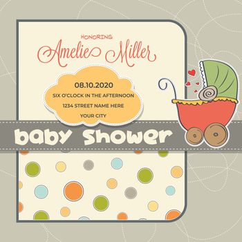 Baby shower card with stroller, customizable
