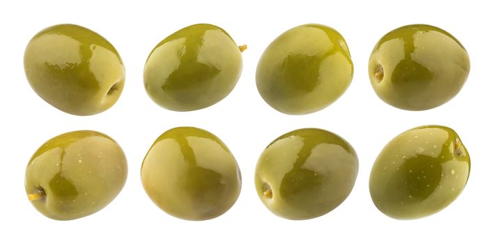Green olives isolated on white background with clipping path