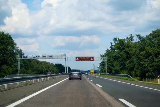 Highway in Croatia near Zagreb with congestion warning on display