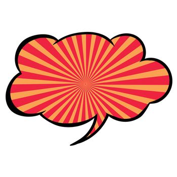 Bright blank vector speech bubble. Colorful icon isolated on white background. Striped red and orange cloud. Comic and cartoon style.