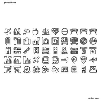 Airport Outline Icons perfect pixel. Use for website, template,package, platform. Concept business object design.