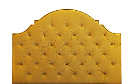 Yellow velvet bed headboard isolated on white
