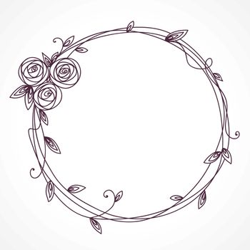 Floral frame. Abstract line elegant element for wedding , birthday, valentines day and other romantic design. Wreath of rose flowers