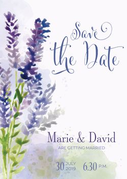 Beautiful wedding invitation with watercolor flowers. Save de da