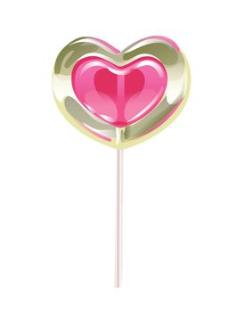 Romantic lollipop in the shape of a heart. Sweetness for Valentines day. Vector illustration.