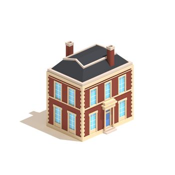 Flat 3d model isometric apartment english house isolated on white background