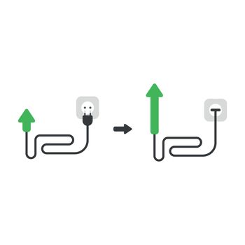 Vector icon concept of arrow with cable, plug and plugged into o