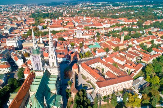 Zagreb cathedral and city center aerial view