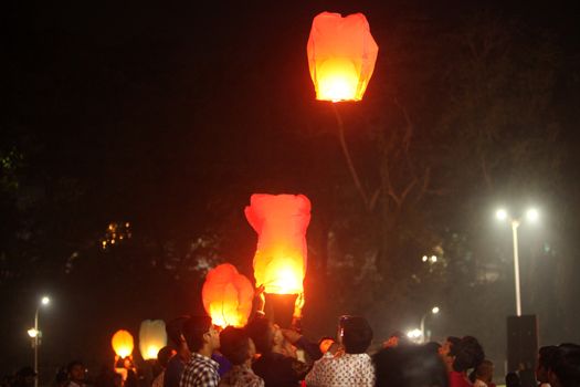 Pune, India - November 2018: Ever since Chinese product infiltration over the world, chinese lanterns also have not spared the Indian way of celebrating Diwali. People have started using these more than traditional lamps to celebrate the festival in India.