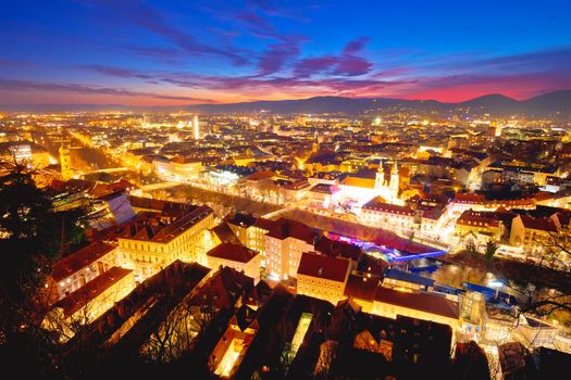 Graz cityscape evening colorful aerial view