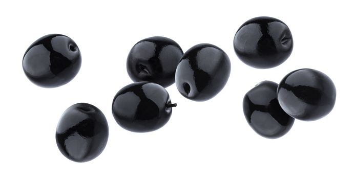Black olives isolated on white background with clipping path