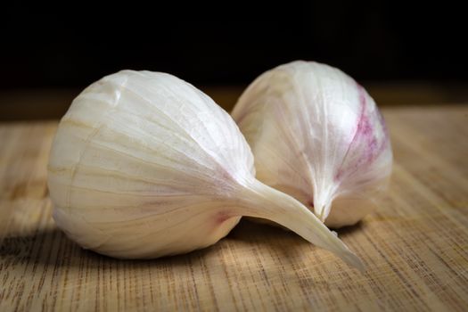 Closeup of two fresh garlic clove