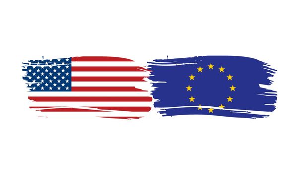 European Union and American flags. Vector illustration.