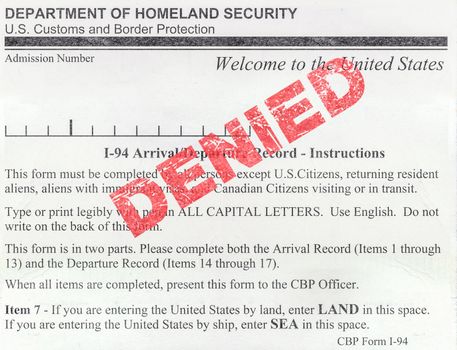 Denied US Immigration Form