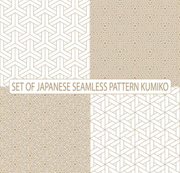 Set seamless japanese pattern shoji kumiko.Golden color.