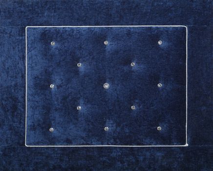 Blue soft velvet bed headboard with rhinestones