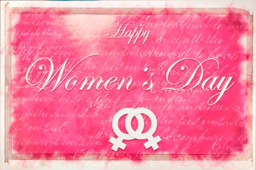 Pink illustration card with text Happy Women's Day