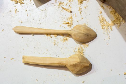soup spoon or tablespoon made of wood