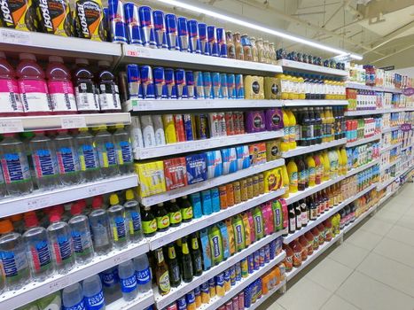 Energy Drinks Aisle in Supermarket, Grocery