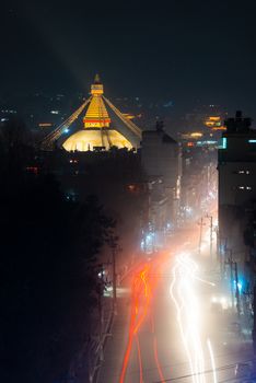 Boudhanath stupa at night, Nepal
